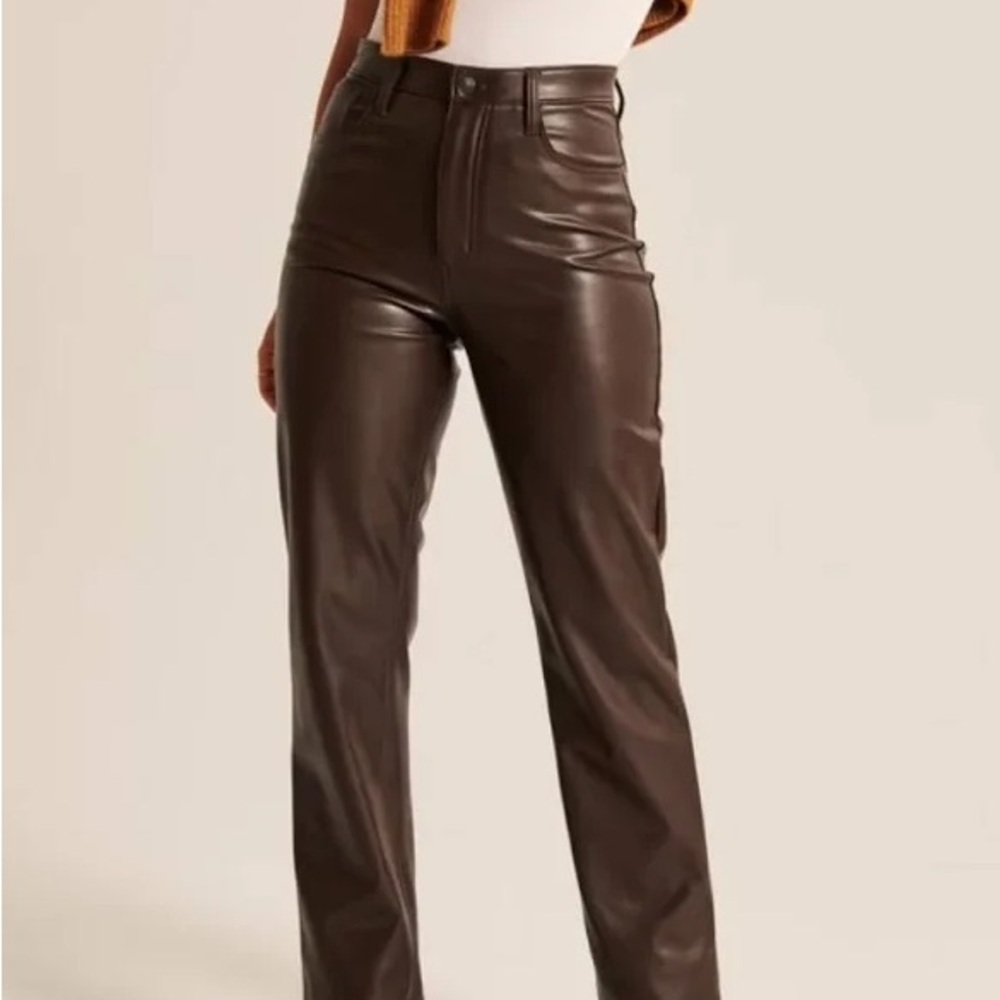 A&F Curve Love 90s Straight Brown Vegan Leather Pants